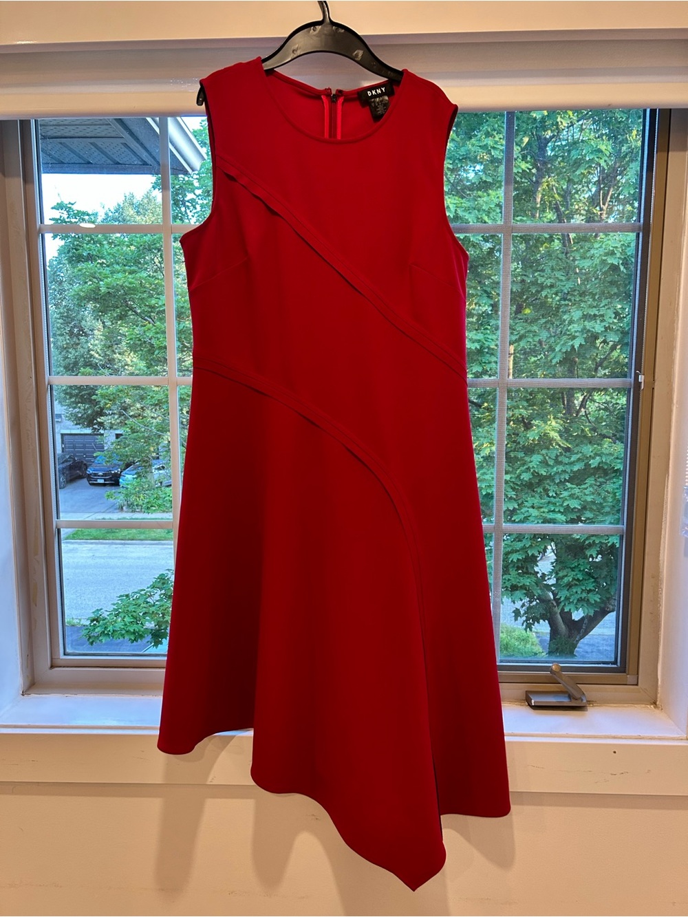DKNY Red Sleeveless Asymmetrical Hem Dress